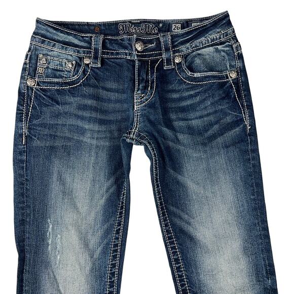 Miss Me Signature (Low) Rise Skinny Embellished Jeans Crystal Angel Wngs Size 26 - Picture 13 of 14